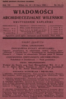 Wiadomości Archidiecezjalne Wileńskie : dwutygodnik kapłański. 1933, nr 13-14