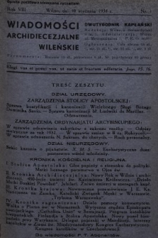 Wiadomości Archidiecezjalne Wileńskie : dwutygodnik kapłański. 1934, nr 1