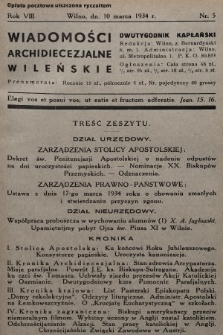 Wiadomości Archidiecezjalne Wileńskie : dwutygodnik kapłański. 1934, nr 5
