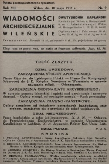 Wiadomości Archidiecezjalne Wileńskie : dwutygodnik kapłański. 1934, nr 9