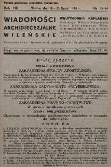 Wiadomości Archidiecezjalne Wileńskie : dwutygodnik kapłański. 1934, nr 13-14