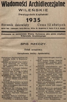 Wiadomości Archidiecezjalne Wileńskie : dwutygodnik kapłański. 1935, spis rzeczy
