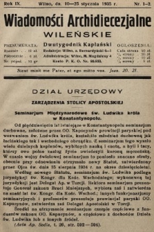 Wiadomości Archidiecezjalne Wileńskie : dwutygodnik kapłański. 1935, nr 1-2