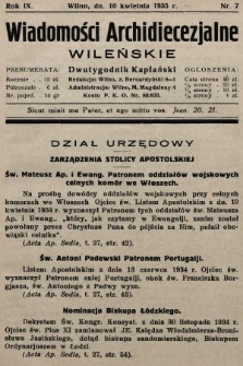 Wiadomości Archidiecezjalne Wileńskie : dwutygodnik kapłański. 1935, nr 7