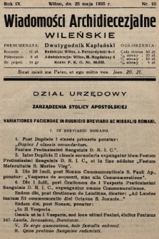 Wiadomości Archidiecezjalne Wileńskie : dwutygodnik kapłański. 1935, nr 10