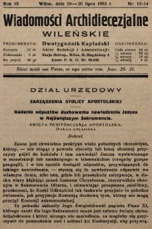Wiadomości Archidiecezjalne Wileńskie : dwutygodnik kapłański. 1935, nr 13-14