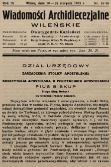 Wiadomości Archidiecezjalne Wileńskie : dwutygodnik kapłański. 1935, nr 15-16
