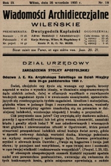 Wiadomości Archidiecezjalne Wileńskie : dwutygodnik kapłański. 1935, nr 18