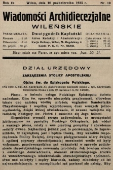 Wiadomości Archidiecezjalne Wileńskie : dwutygodnik kapłański. 1935, nr 19