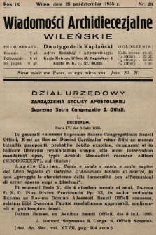 Wiadomości Archidiecezjalne Wileńskie : dwutygodnik kapłański. 1935, nr 20