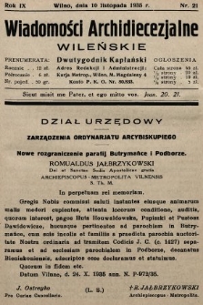 Wiadomości Archidiecezjalne Wileńskie : dwutygodnik kapłański. 1935, nr 21