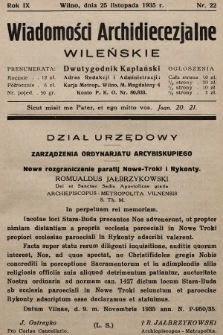 Wiadomości Archidiecezjalne Wileńskie : dwutygodnik kapłański. 1935, nr 22