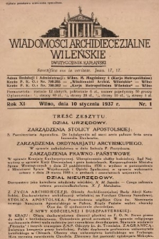 Wiadomości Archidiecezjalne Wileńskie : dwutygodnik kapłański. 1937, nr 1