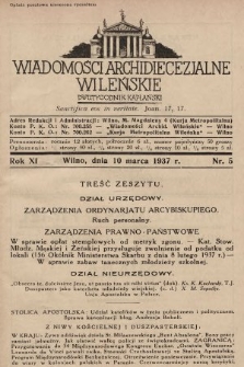 Wiadomości Archidiecezjalne Wileńskie : dwutygodnik kapłański. 1937, nr 5