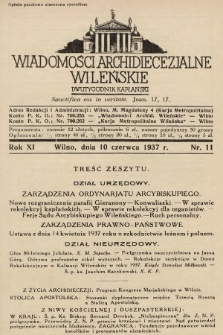 Wiadomości Archidiecezjalne Wileńskie : dwutygodnik kapłański. 1937, nr 11