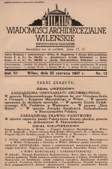 Wiadomości Archidiecezjalne Wileńskie : dwutygodnik kapłański. 1937, nr 12