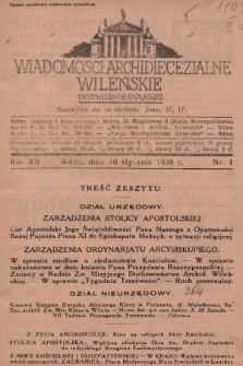 Wiadomości Archidiecezjalne Wileńskie : dwutygodnik kapłański. 1938, nr 1