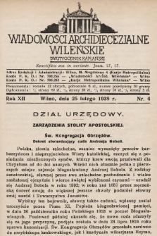 Wiadomości Archidiecezjalne Wileńskie : dwutygodnik kapłański. 1938, nr 4