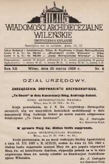 Wiadomości Archidiecezjalne Wileńskie : dwutygodnik kapłański. 1938, nr 6
