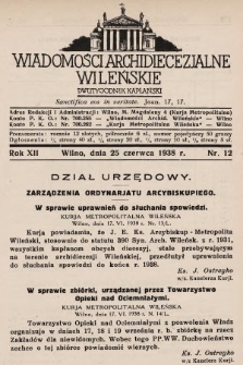 Wiadomości Archidiecezjalne Wileńskie : dwutygodnik kapłański. 1938, nr 12