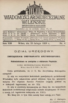 Wiadomości Archidiecezjalne Wileńskie : dwutygodnik kapłański. 1939, nr 4