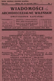 Wiadomości Archidiecezjalne Wileńskie : dwutygodnik kapłański. 1933 [całość]