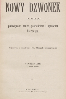 Nowy Dzwonek : pismo poświęcone nauce, powieściom i sprawom bieżącym. 1905, Spis rzeczy