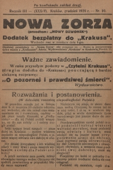 Nowa Zorza : (przedtem „Nowy Dzwonek”) : dodatek bezpłatny do „Krakusa”. 1928, nr 10