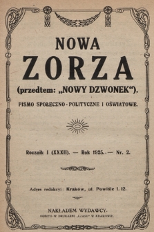 Nowa Zorza : (przedtem „Nowy Dzwonek”) : pismo społeczno-polityczne i oświatowe. 1925, nr 2