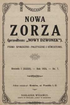 Nowa Zorza : (przedtem „Nowy Dzwonek”) : pismo społeczno-polityczne i oświatowe. 1925, nr 7