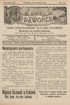 Nowy Dzwonek : pismo chrześcijańskie dla ludu polskiego. 1911, nr 15