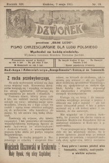 Nowy Dzwonek : przedtem „Głos Ludu” : pismo chrześcijańskie dla ludu polskiego. 1911, nr 19