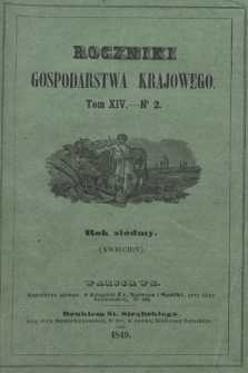 Roczniki Gospodarstwa Krajowego. 1849, t. 14, nr 2