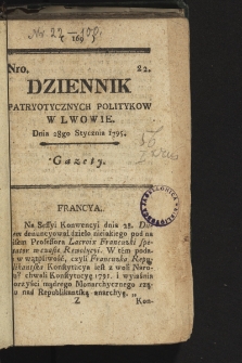 Dziennik Patryotycznych Politykow we Lwowie. 1795, nr 22