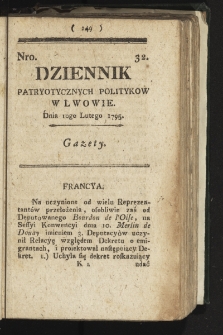 Dziennik Patryotycznych Politykow we Lwowie. 1795, nr 32