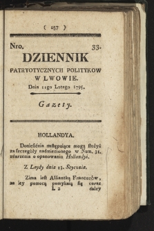 Dziennik Patryotycznych Politykow we Lwowie. 1795, nr 33