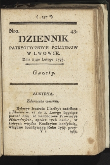 Dziennik Patryotycznych Politykow we Lwowie. 1795, nr 43