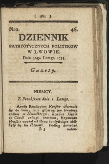 Dziennik Patryotycznych Politykow we Lwowie. 1795, nr 46