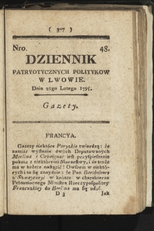 Dziennik Patryotycznych Politykow we Lwowie. 1795, nr 48