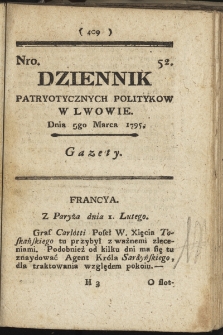 Dziennik Patryotycznych Politykow we Lwowie. 1795, nr 52