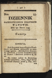 Dziennik Patryotycznych Politykow we Lwowie. 1795, nr 53