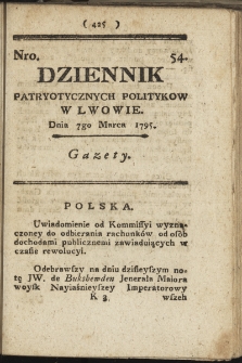 Dziennik Patryotycznych Politykow we Lwowie. 1795, nr 54