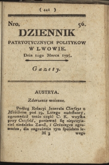 Dziennik Patryotycznych Politykow we Lwowie. 1795, nr 56