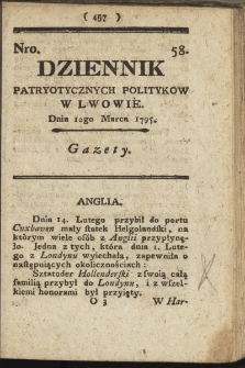 Dziennik Patryotycznych Politykow we Lwowie. 1795, nr 58