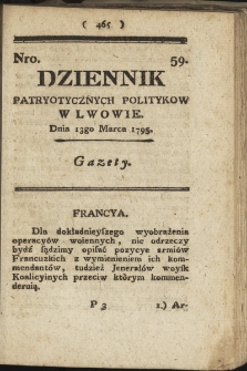 Dziennik Patryotycznych Politykow we Lwowie. 1795, nr 59