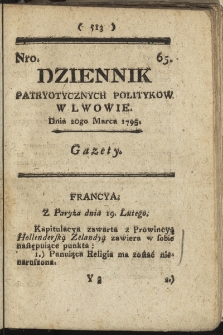 Dziennik Patryotycznych Politykow we Lwowie. 1795, nr 65
