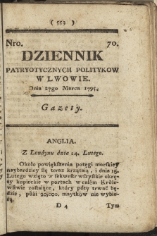 Dziennik Patryotycznych Politykow we Lwowie. 1795, nr 70