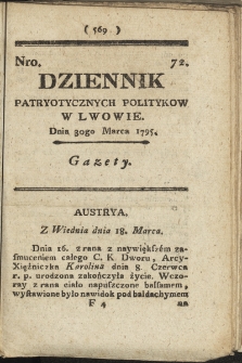 Dziennik Patryotycznych Politykow we Lwowie. 1795, nr 72