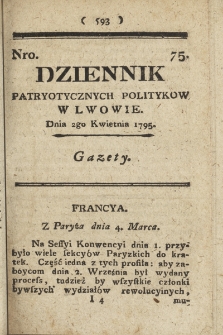 Dziennik Patryotycznych Politykow we Lwowie. 1795, nr 75