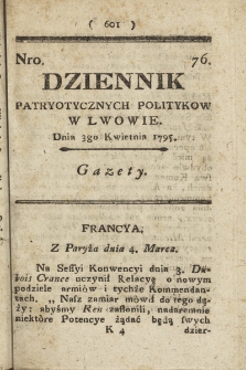 Dziennik Patryotycznych Politykow we Lwowie. 1795, nr 76